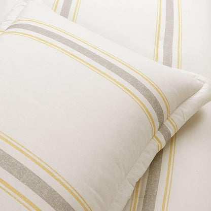 Lush Decor Farmhouse Stripe Reversible Cotton Comforter Set, 3 Piece Set, King, Yellow & Gray - Cozy Farmhouse Bedding Set - Rustic Decor - Striped Comforter - Modern Farmhouse Bedroom Decor