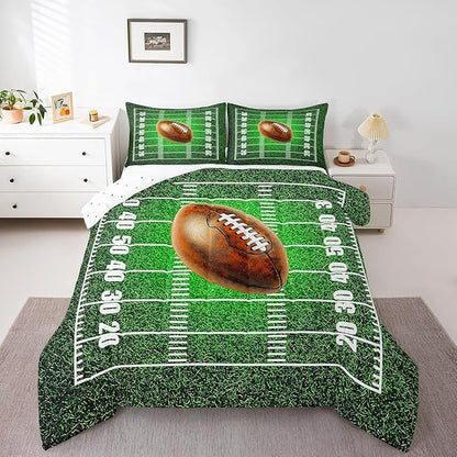 Feelyou Rugby Comforter Set King Size Football Comforter for Boys Girls Teens Soccer Ball Game Bedding Set Gift for Football Lover Duvet Set Bright Green Quilt Set