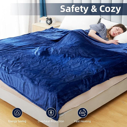 Electric Heated Blanket Throw Size 50"x60", Fast Heating Throw, Soft Microplush for Sofa & Office,6 Heating Levels & 1-10 Hours Auto Off, Machine Washable, Gifts for Family-Navy Blue