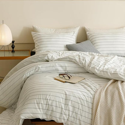 CLOTHKNOW Striped Full Size Comforter Sets White Black Bedding Comforter Sets White Full Comforter Farmhouse Bedding Comforter Soft