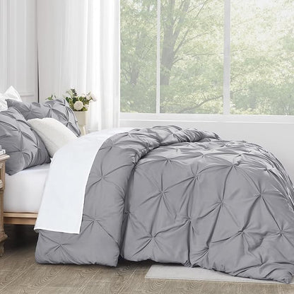 Andency Silver Gray Twin Size Comforter Set(66x90Inch), All Season Down Alternative Bed Set for Boys Kids Teens, 2 Pieces Soft Lightweight Pinch Pleat Bedding Comforters & Sets