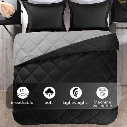 downluxe Queen Comforter Set - Black and Grey Comforter Set Queen, Soft Bedding Sets for All Seasons -3 Pieces - 1 Comforter (88"x92") and 2 Pillow Shams(20"x26")