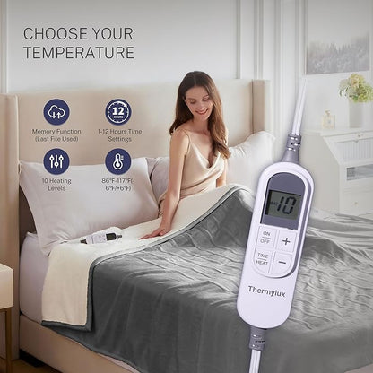 Electric Blanket Full 72"x84" Heated Electric Blankets 10 Heating 12 Time Settings Levels 8 Hours Auto Off Fast Heating and Overheat Protection ETL Certified Machine Washable,Light Grey