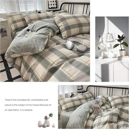 mixinni Queen Comforter Set Green Geometric Checkered Plaid Bedding Comforter Set Men Boys Modern Style All Season Soft Fluffy Lightweight Bedding Set-Queen Size