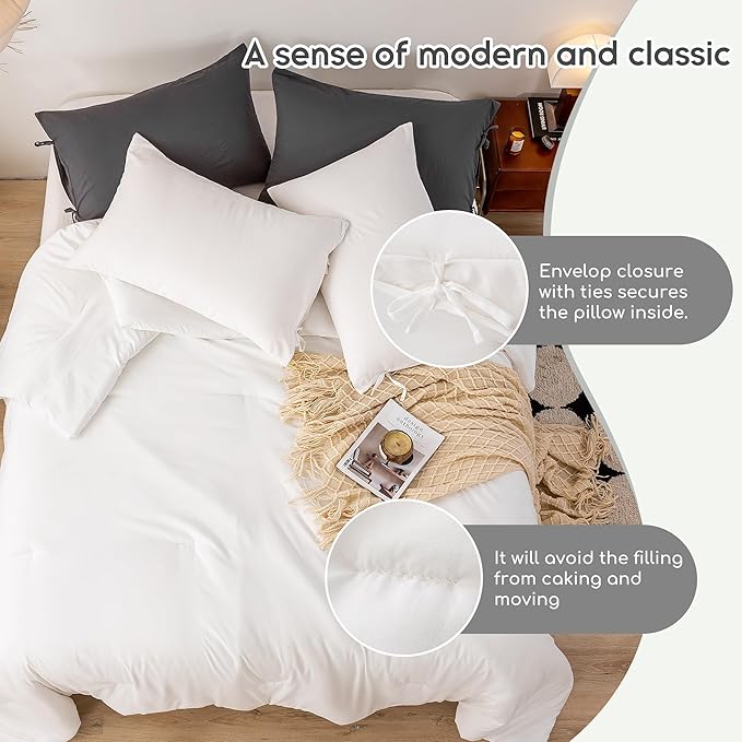 White Cal King Comforter Set,Super Soft Washed Polycotton Fabric,Cozy Comfy Down Alternative Bed Blanket Comforter Set and Pillowcase Lightweight but Warm for All Season Use,California King