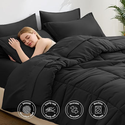 Love's cabin Twin XL Comforter Set Ash Black, 5 Pieces Twin XL Bed in a Bag, All Season Bedding Sets with 1 Comforter, 1 Flat Sheet, 1 Fitted Sheet, 1 Pillowcase and 1 Pillow Sham