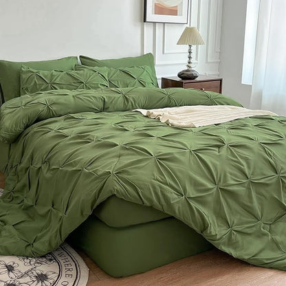 Maple&Stone Twin Comforter Set, 5-Piece Bedding Set with Pinch Pleat Comforter, Sheets, Pillowcases & Shams - Olive Green