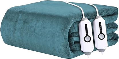 Electric Heated Blanket 90"x100" King Size - 4 Heat Settings & Dual Controllers, 10H Auto Shut Off, Ultra-Soft Coral Fleece Heated Blanket with Overheat Protection, Teal