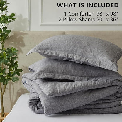 CozyLux Oversized Queen Comforter Set, 3 Pieces 98x98 Grey Soft Luxury Cationic Dyeing Bedding Set for All Season, Gray Breathable Fluffy Bed Sets with 1 Alternative Comforter and 2 Pillow Shams