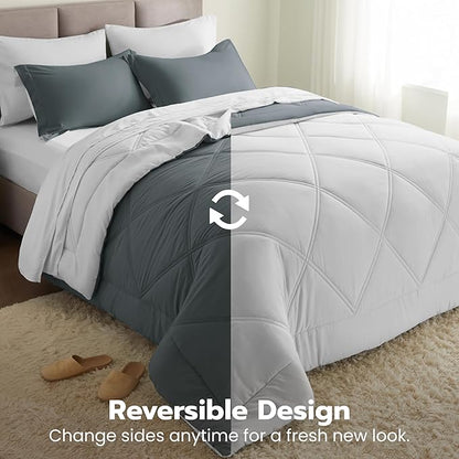 Joiedomi Full Size Comforter Set with Sheets Dark Grey, 7 Pieces Full Size Bed Set with 1 Down Alternative Comforter, 1 Flat Sheet, 1 Fitted Sheet, 2 Pillowcases and 2 Pillow Shams, Bed in a Bag