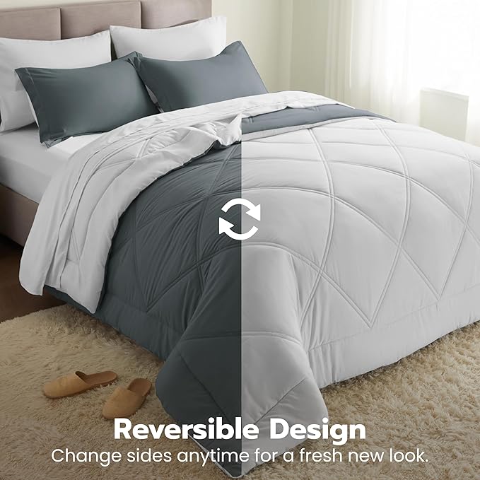 Joiedomi King Size Comforter Set with Sheets Dark Grey, 7 Pieces King Bedding Set with 1 Down Alternative Comforter, 1 Flat Sheet, 1 Fitted Sheet, 2 Pillowcases and 2 Pillow Shams, Bed in a Bag