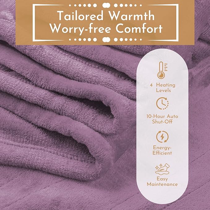 Electric Heated Blanket 84"x90" Queen Size Flannel Heated Blanket, Cozy & Warm for All Night, 5 Heat Settings & 10 Hours Auto Off, Machine Washable, Cameo Brown