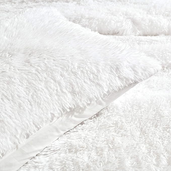 Lush Decor Emma Faux Fur Comforter King Size 3 Piece Set White - White Bedding Set King Comforters - Fluffy Comforter - Modern Decor