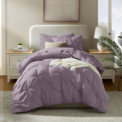 Nestl Twin Comforter Set 5 Piece - Pintuck Twin Bedding Set Grayish Purple, College Dorm Essentials for Girls and Boys Bed in a Bag Twin All Season, Twin Comforter Set with Sheets, Pillowcase and Sham