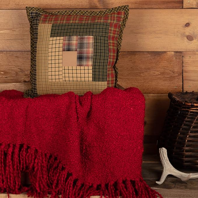 Tea Cabin Rustic 12"x12" Patchwork Pillow Green Thanksgiving Cotton Square Bedroom Decor