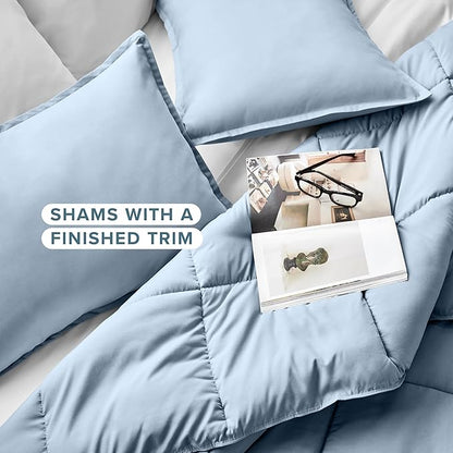 Bare Home Comforter Set - Twin/Twin Extra Long Size - Ultra-Soft - Goose Down Alternative - Premium 1800 Series - All Season Warmth (Twin/Twin XL, Dusty Blue)