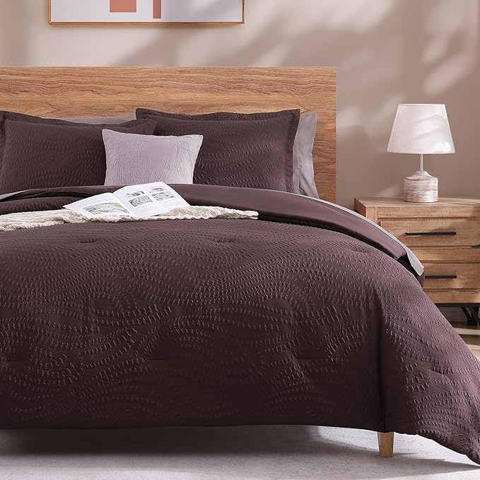 Geniospin Twin Comforter Set - 5 Pieces Purple Bedding Set, Botanical Textured Comforter Set, All Season Comfortable Bed in a Bag with Comforter, Sheets, Pillowcase & Sham