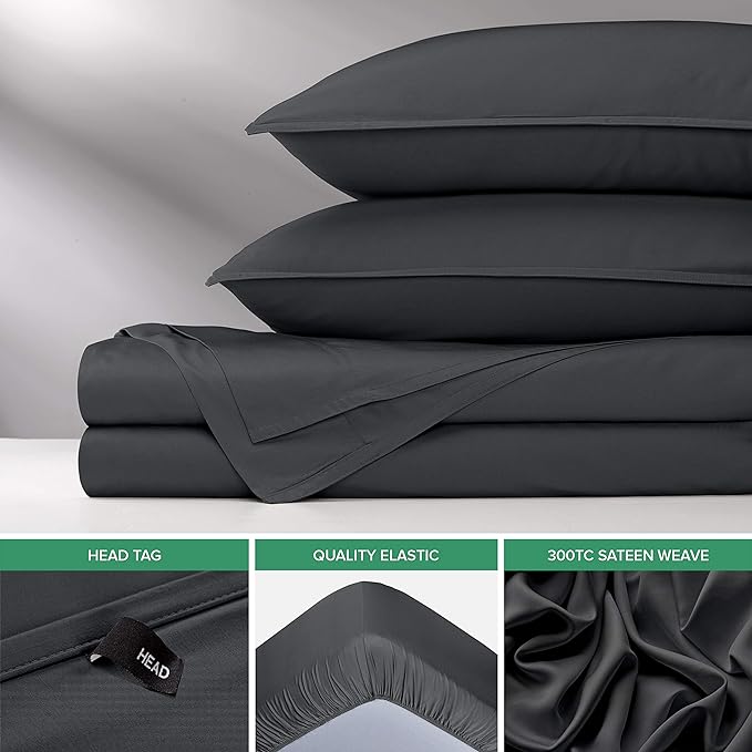 Pure Bamboo Short Queen Sheets for RV Camper (60"x75") - Genuine 100% Organic Viscose Derived from Bamboo Bed Sheet Set, Soft & Cooling, 2 Year Quality Promise (Short Queen, Charcoal)