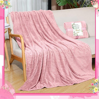 Buryeah 24 Pcs Wedding Flannel Fleece Throw Blanket Bulk with Thank You Card and Ribbon, 50 x 60 in Oeko-TEX Standard 100 Certified Blankets Outdoor Wedding, Guest Party Souvenirs (Dusty Pink)