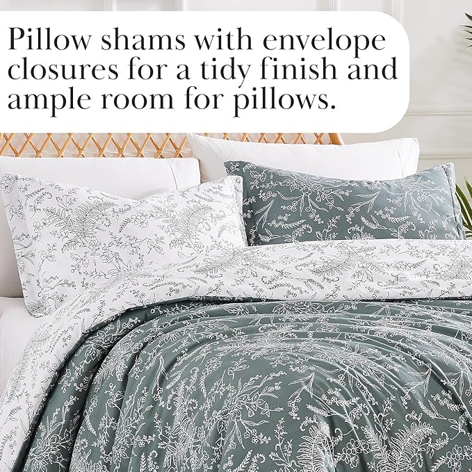 Southshore Fine Living, Inc. Extra Large King Comforter Oversized, Down Alternative Floral Comforter Set with Matching Pillow Shams, Reversible Bedding Sets, Fits Cal/King, Winter Brush Green/White