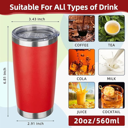 20oz Tumbler with Lid Stainless Steel Insulated Tumblers Travel Coffee Tumbler Bulk Double Wall Vacuum Insulated Water Cup Christmas Gifts for Women Men Her Him Home Office (Red, 4pack)
