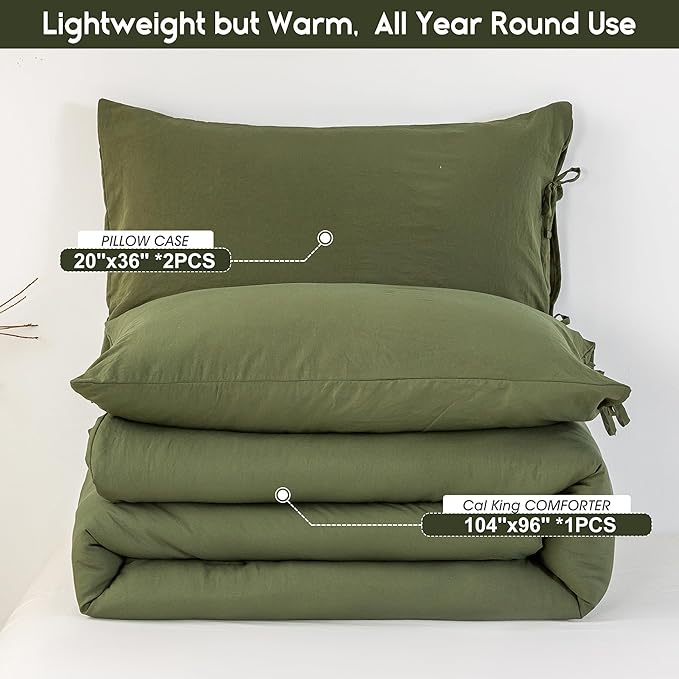 Softness California King Comforter Set - Cozy Polycotton Fabric - Comfy Down Alternative Comforter Cal King and 2 Pillowcase - Lightweight but Warm Bed Blanket All Season - Dark Olive Green