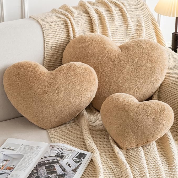 Xiashrk Heart Pillow, Heart Shaped Pillow for Bed Couch, Soft Decorative Heart Throw Pillow, Cute Decorate Pillows, Heart Pillows for Bedroom Living Room (Khaki, Large 19.6"x15.7")
