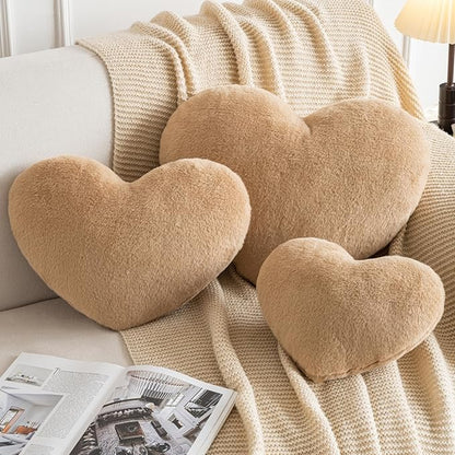 Xiashrk Heart Pillow, Heart Shaped Pillow for Bed Couch, Soft Decorative Heart Throw Pillow, Cute Decorate Pillows, Heart Pillows for Bedroom Living Room (Khaki, Mini 12.9"x9.8")
