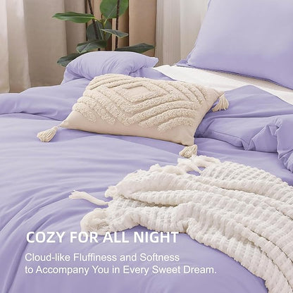 Litanika Lavender Purple Comforters Queen Size, 3 Pieces Lightweight Solid Bedding Comforter Set, All Season Fluffy Bed Set (90x90In Comforter & 2 Pillowcases)