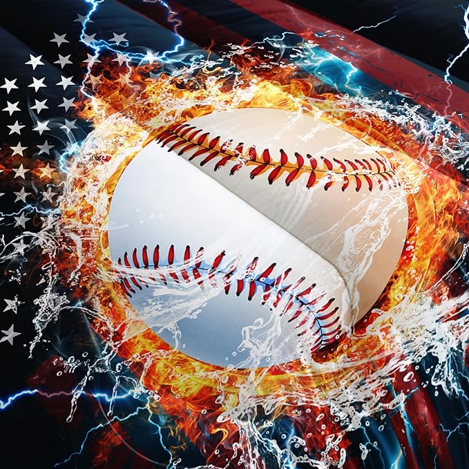 Kids Baseball Bedding Sets - Twin Size Sports Theme Comforter Set with 1 Comforter and 2 Pillowcases