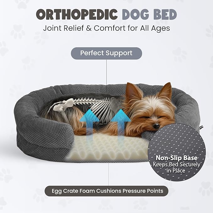 Oval Dog Bed, Orthopedic Dog Bed for Medium Dogs, Memory Foam Pet Couch with Supportive Structure, Removable Washable Cover, Durable and Stylish Dog Bed for Crate Home and Travel Use