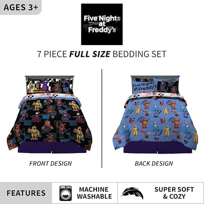 Franco Kids Bedding Super Soft Comforter and Sheet Set with Sham, 7 Piece Full Size, Five Nights At Freddy's