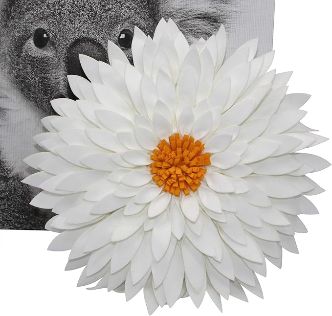 3D Daisy Flower Decorative Pillow - Sunflower Throw for Couch & Bed - Shaped Cushion (14.5" Flower, 13" With Insert, Ivory/Gold)