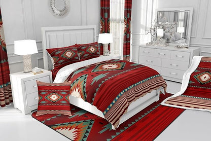 Feelyou Red Rustic Western Comforter Set Southwest Native Tribal Twin Size Bedding Set for Kids Boys Girls Geometric Boho Comforter Soft Microfiber West Bedroom Decor