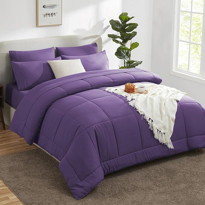 CozyLux Full Size Comforter Sets Purple, 7 Pieces Bed in a Bag, Purple Comforter Full Size, All Season Bedding Sets with Stitch Quilted Comforter, Flat Sheet, Fitted Sheet, Pillowcases