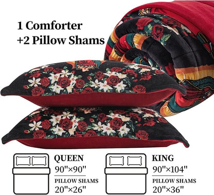 Petrichor Virgin Mary Guadalupe Velvet Flannel Queen Comforter Set-Luxury Fuzzy Heavy Bedding Set,3 Pieces Plush Winter Bed Set with Comforter (90"x90") & 2 Pillow Shams (20"x26")