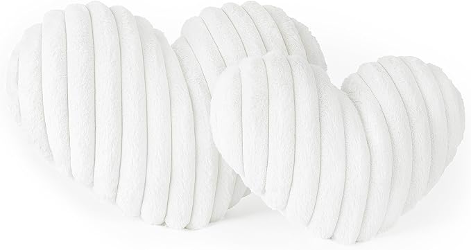 AELS Heart Shaped Pillow, Set of 2, Heart Decorative Throw Pillows, Faux Fur Love Pillows Cute Pillow 20 & 16 Inches, Valentines Day Decorations, Wedding Decor, Living Room Bedroom Nursery Decor,White