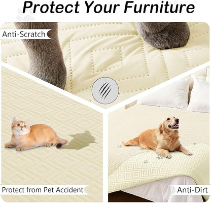hyha Waterproof Dog Blanket, Soft Dog Bed Cover Pet Blankets, Waterproof Sofa Couch Cover for Dogs Washable, Reversible Pet Couch Covers for Sofa Furniture (82x102 Inch, Beige/Beige)