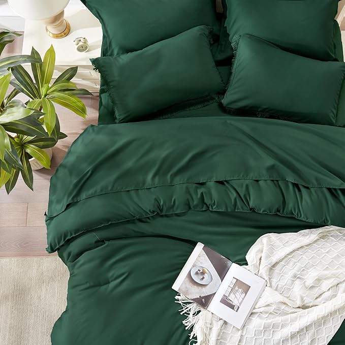 Andency Full Size Comforter Set with Sheets Dark Emerald Green -7 Pieces Bed in a Bag Boho Tassel Bedding Sets, All Season Fringe Bed Set with Comforter, Sheets, Pillowcases & Shams