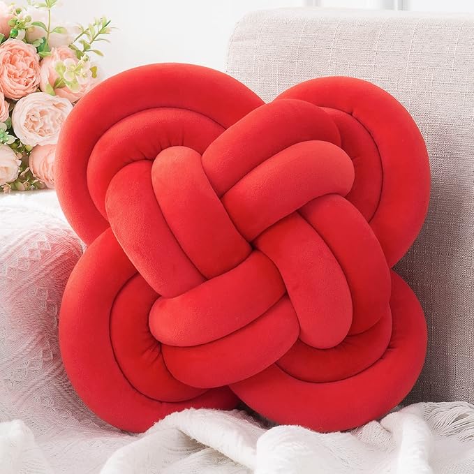 Xiashrk Knot Pillow, Decorative Throw Pillows with Soft Plush for Couch, 12" Knotted Pillows Red Dorm Room Decor Knot Pillow Ball Decorative Cushion for Bed Living Room