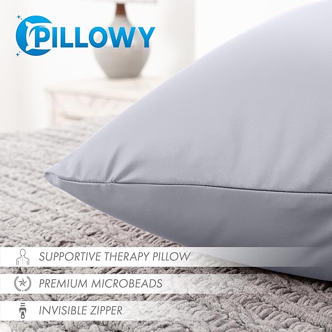 PILLOWY 20" x 20" Throw Pillow - Light Grey: 1 PCS Luxurious Premium Microbead Pillow with 85/15 Nylon/Spandex Fabric. Forever Fluffy, Outstanding Beauty & Support. Silky, Soft & Beyond Comfortable