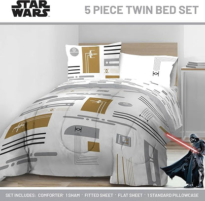 Jay Franco Comforter Set Includes Sheets and Pillow Covers - Soft and Cozy Bed Set for Stylish Room Decor, White - Star Wars, 5 Piece Twin Bedding