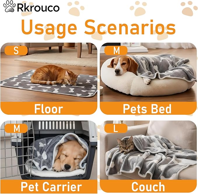 Three Piece Pet Blanket Set for Dogs Cats Soft Comfy Puppy and Kittens Bed Blanket Fluffy Fleece Pets Throw with Cute Patterns (Large 41x30 inch, Gray)