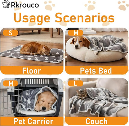 Three Piece Pet Blanket Set for Dogs Cats Soft Comfy Puppy and Kittens Bed Blanket Fluffy Fleece Pets Throw with Cute Patterns (Large 41x30 inch, Gray)