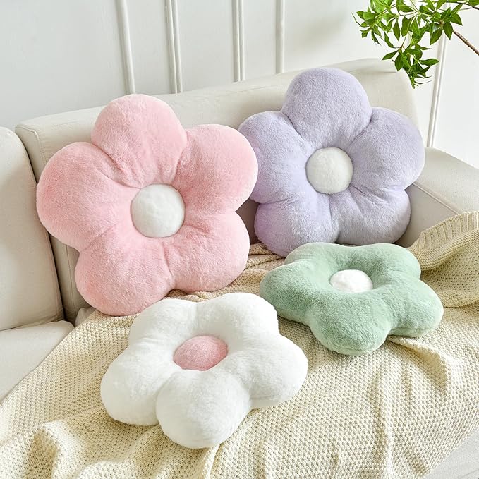 Pillows, Soft Flower Shaped Pillow with Home Decorative for Couch Chair Bed,Flower Floor Throw Pillows for Adults Bedroom Living Room (White, 19.6 Inches)