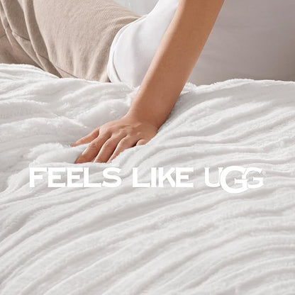UGG Kenzie Comforter Set with 2 Pillow Shams Plush Faux Fur Bedding Soft Warm Down Alternative Comforter Washable Hypoallergenic Fluffy Blanket Set for Bedroom, King/California King Size, White Snow