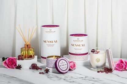 Crystal Infused Reed Diffuser, 4 OZ, Sensual - Strawberry Quartz Crystal Infused - Scents of Star Anise, Rose, Sichuan Pepper & White Musk - Valentine's Day Gift