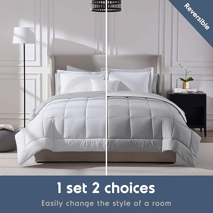 Nestl 7 Piece King Comforter Set – White Reversible Bed in a Bag – Complete King Size Bedding Set with Sheets, Pillowcases and Shams