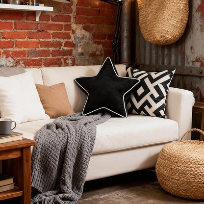 Star Pillow - Decorative Throw Pillows Floor Cushion Accent Pillow for Sofa Bed Couch Bedroom Black