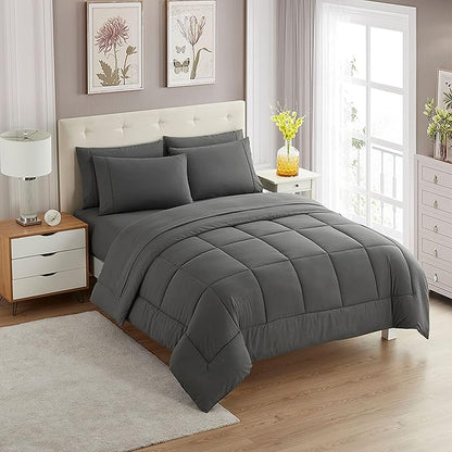 Sweet Home Collection 5 Piece Comforter Set Bed in a Bag Solid Color All Season Soft Down Alternative Blanket & Luxurious Microfiber, Twin XL, Gray